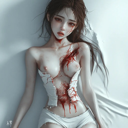 Girl in blood and white dress. Guro